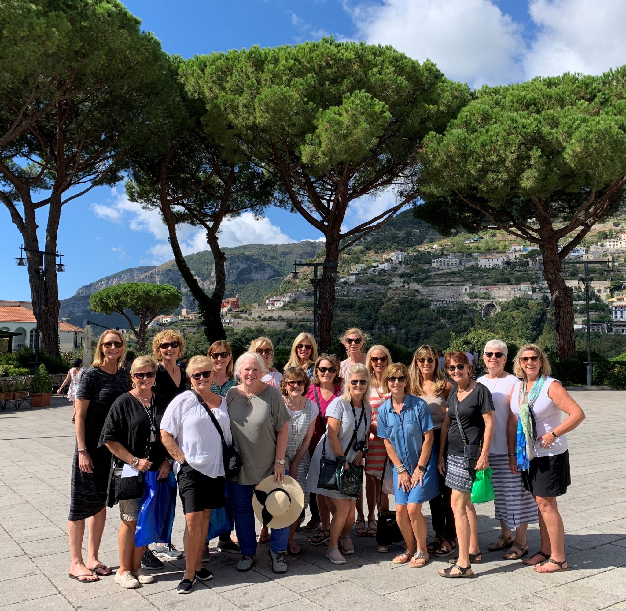 Tour Group Women Umbrella Trees Ravello, Amalfi Coast, Italy